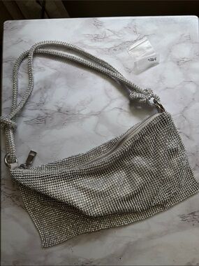 SweetV NWOT Silver Rhinestone Y2K 2000s Slouchy Evening Party Shoulder Bag